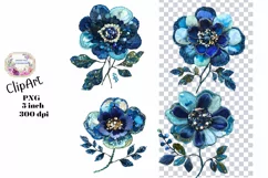 Sequin Flowers, Ephemera, PNG, watercolor, Clipart Product Image 1