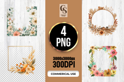 Autumn Floral Frames and Wreaths Clipart Sublimation PNG Product Image 1