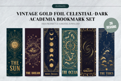 Vintage Gold Foil Celestial Bookmark Set,Antique Moon &amp; Star Product Image 1