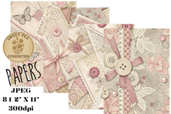 Shabby Chic, Pink, Paper, Floral, Papers, Junk Journal Product Image 1