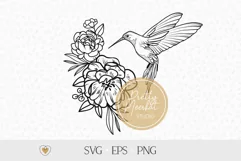 Hummingbird with flowers svg, Flying bird png, Garden Product Image 1