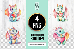 Cute Baby Dragon Holding Heart Clipart PNG Product Image 1