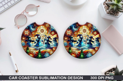 Snowman Car Coaster Sublimation|Christmas Coaster PNG Design Product Image 1