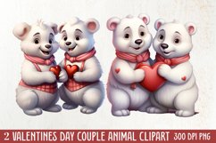 Couple Animal Valentines Day Clipart, Watercolor Couple Product Image 1