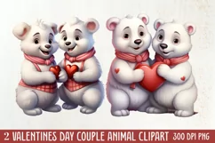 Couple Animal Valentines Day Clipart, Watercolor Couple Product Image 1