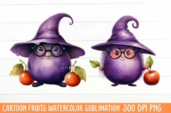 Cartoon Fruits Watercolor Sublimation Clipart Product Image 1