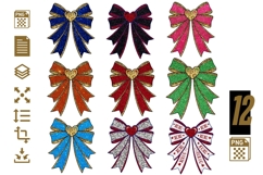 12 Sparkly Ribbon Bow PNGs | Valentine Heart Bows Product Image 1