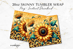 Sunflower Tumbler Wrap PNG for Sublimation, 20oz Skinny Wrap Product Image 2