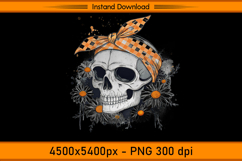 Vintage Skull with Orange Bandana Flowers PNG Product Image 1
