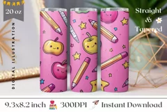 Kawaii School Tumbler Wrap, Back to School Sublimation PNG Product Image 1