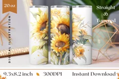 Sunflower Tumbler Wrap, Watercolor Flowers Sublimation Product Image 1