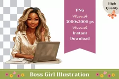 Lady Boss Illustration, Girl with Laptop, Business Woman PNG Product Image 1