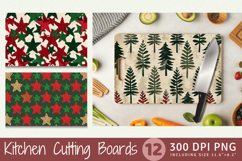 Red &amp; Green Knitted Stars Cutting Boards sublimation Designs Product Image 1