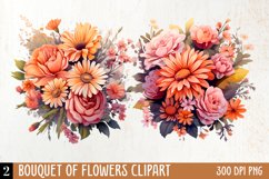 Wedding Flowers Bouquet Clipart, Watercolor Clipart Product Image 1