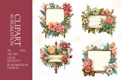 Watercolor floral wooden signboard clipart sublimation png Product Image 1