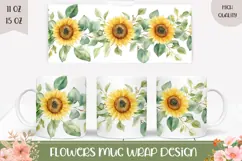 Sunflowers Mug Wrap Design, Watercolor Sunflowers Print Product Image 1