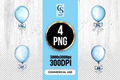 Blue Balloon with Bow Watercolor Clipart Sublimation PNG Product Image 1