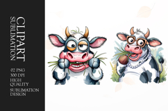 Grumpy funny cow watercolor clipart sublimation Product Image 1