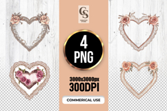 Vintage Lace Rose Heart Frame Clipart Sublimation PNG Product Image 1