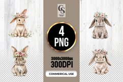 Watercolor Bunny with Floral Crown Clipart Sublimation PNG Product Image 1