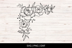 Hand Drawn Peonies Corner Border SVG Product Image 1