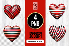 Striped Red Black Heart Clipart PNG Product Image 1