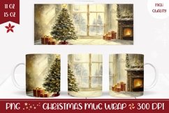 Christmas Fireplace Mug Wrap, Christmas Mug Template Product Image 1