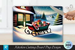 Vintage Sleigh with Christmas Gifts in Snowy Cutting Board Product Image 1