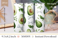 Watercolor Avocado Tumbler Wrap, Bows Tumbler Sublimation Product Image 1