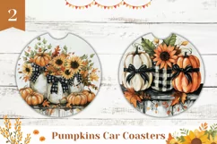 Watercolor Pumpkins Car Coasters, Sunflowers Car Coaster PNG Product Image 1