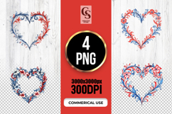 Watercolor Patriotic Floral Heart USA Red Blue Clipart PNG Product Image 1