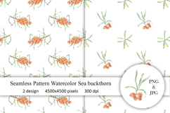 Sea Buckthorn Watercolor Seamless Pattern Hand Drawn PNG Product Image 1