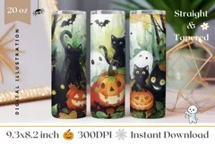 Halloween Pumpkins Tumbler Wrap, Cartoon Cats Tumbler PNG Product Image 1