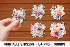 Watercolor Floral stickers printable | Floral sticker PNG Product Image 1