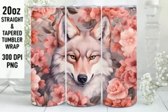 3d Wolf Flower Tumbler Sublimation Wrap | 3D Tumbler wrap Product Image 1