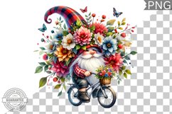 Floral Crown Gnome Rides A Bike Sublimation Clipart Design Product Image 1