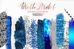 Blue Metallic Brush Stroke Clipart, Glam Clipart Product Image 1