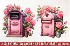 Retro Valentine Watercolor Clipart, Pink Valentine Product Image 1