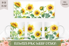 Sunflower Mug Template, Watercolor Flowers Sublimation PNG Product Image 1