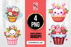 Cute Heart Flower Basket Clipart Sublimation PNG Product Image 1