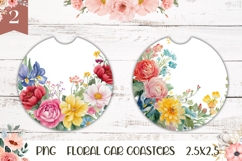 Floral Wreath Coaster, Watercolor Flowers Round Coaster Product Image 1