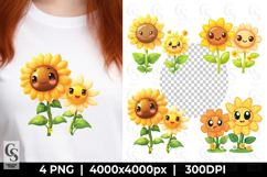 Cute Kawaii Sunflower Clipart Sublimation PNG Product Image 1