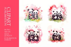 Watercolor panda valentine day clipart sublimation png Product Image 1