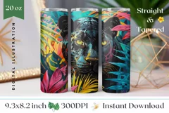 Black Panther Tumbler Wrap, Tropical Leaves Tumbler Template Product Image 1