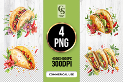 Watercolor Mexican Taco Food Clipart PNG Product Image 1
