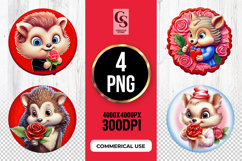 Cute Hedgehog With Rose Clipart Sublimation PNG Product Image 1