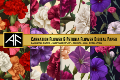Carnation Flower &amp; Petunia Flower Digital Paper Product Image 1