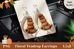Pumpkins Teardrop Earrings PNG, Sunflowers Sublimation Product Image 1