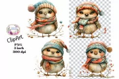 Bird, Fall, Christmas, Ephemera, PNG, watercolor, Clipart Product Image 1