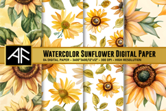 Watercolor Sunflower Digital Paper Product Image 1